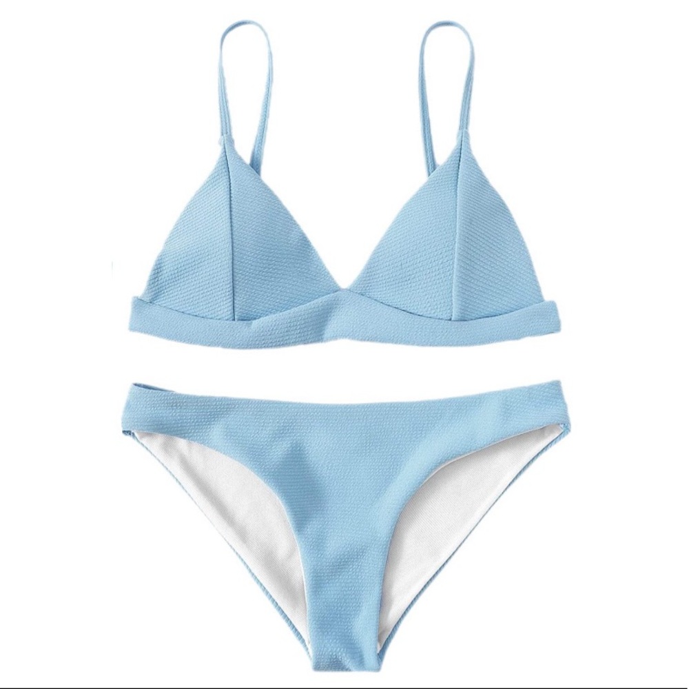 Baby Blue Ribbed Bikini Bathing Suit